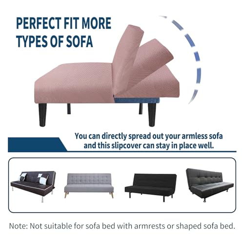 Armless Sofa Bed Slipcover Couch Cover Without Armrests Stretch Folding Futon Cover Elastic Removable (Color : Pink, Size : L(160-190cm)) Generic