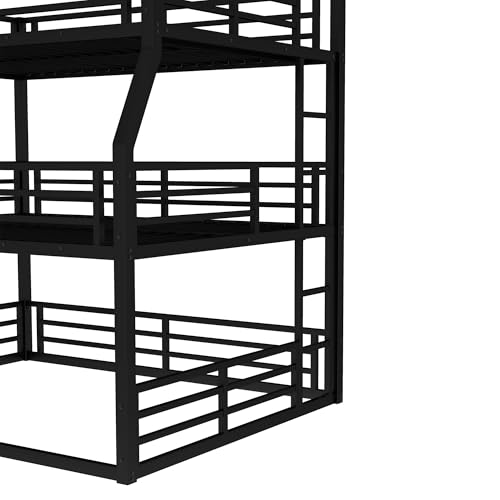 Bellemave Metal Triple Bunk Bed with Full-Length Guardrails, Full XL Over Queen Over Queen Bunk Bed for 3, Noise-Reduced, Metal Black Bellemave