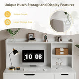 MaverickFurni White Desk with Hutch and Drawers, 53 Inch Computer Desk with Storage File Drawer, White Study Desk with 4 Drawers for Bedroom, Small Space MaverickFurni