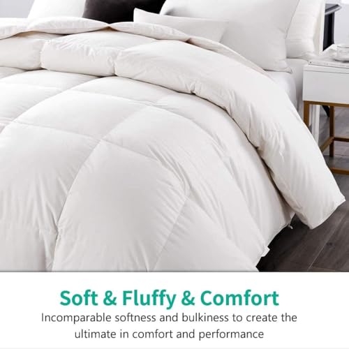 APSMILE King Size Down Feather Fibers Comforter, All Seasons Duvet Insert with 100% Organic Cotton, Fluffy Fill-Power Medium Warm Hotel Comforter Insert, (106x90, Ivory White) APSMILE