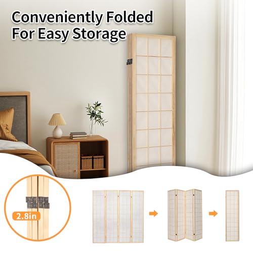 ZFFURN 4 Panel Room Divider, 5.6Ft Japanese Shoji Style Folding Privacy Screen, Decorative Room Divider Panel, Portable Freestanding Room Partition for Home, Office, Bedroom (White) ZFFURN