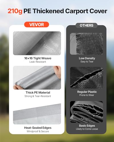 VEVOR Carport Replacement Canopy Cover, 13 x 20 ft Potable Garage Tent Top Tarp with Sidewalls, UV-Resistant & Waterproof, Heavy Duty Car Shelter Tarp with Ball Buggees, Grey, Frame Not Included VEVOR