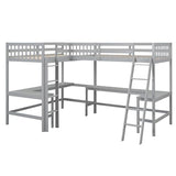 Harper & Bright Designs L-Shaped Loft Bed with Desks, Wood Twin Size Loft Bed with Ladder & 2 L-Shaped Desks, Corner Twin Bed for Kids, Teens, Adults (Gray) Harper & Bright Designs