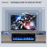 BREEZEHEAT Electric Fireplace TV Stand with 42 inch Fireplace Up to 90" TVs-Led Entertainment Center, High Glossy Doors-80 inch TV Cabinet，Modern Media Console for Living Room (Oak Grey) BREEZEHEAT