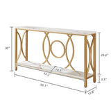 HOMISSUE Sofa Console Table, Modern Gold Console Table with Faux Marbled Tabletop, Engineered Wood Entryway Tables with 2 Tier Storage, Narrow Sofa Table for Living Room, Hallway (55 Inch, White&Gold) HOMISSUE