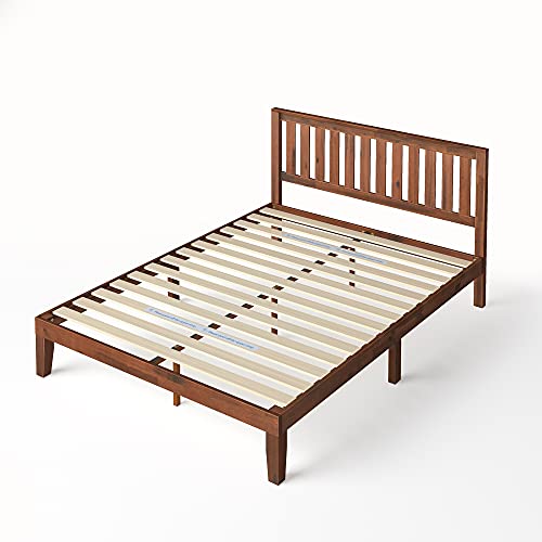 ZINUS Vivek Antique Espresso Wood Platform Bed Frame with Headboard - No Box Spring Required, Easy Assembly, Queen Size - WoodArtSupply