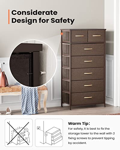 Pellebant Dresser for Bedroom with 7 Drawers, Tall Dresser Vertical Storage Tower, Sturdy Metal Frame, Fabric Storage Bins with Wooden Handle and Wooden Top, Organizer Unit for Closet/Hallway - WoodArtSupply