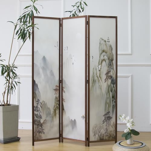 Furnnylane 3 Panel Room Divider Screen,Double Faced Room Divider Folding Wall Divider for Room Separation,Mountains and Waters Landscape,67" H x 47.2" W Furnnylane