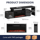 Cozy Castle 73.2 Inch Fireplace TV Stand with Storage,30" Electric Fireplace,LED Entertainment Center Tv Console for 65 70 80"Tv,High Gloss Modern Tv Stand with Charging Station for Living Room,Black Cozy Castle