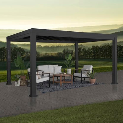 Backyard Discovery Trenton 14x12 All Season Galvanized Steel Pergola, Black, Sail Shade Soft Canopy, Rust Resistant, Support Wind and Snow, Patio, Deck, Backyard, Garden