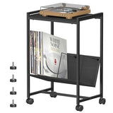 FANSXIVITA Record Player Table with Vinyl Storage,Black Small End Table Turntable Stand with Record Storage,Vinyl Record Player Stand,2 Tier Bed Side Table Modern Nightstand for Living Room Bedroom FANSXIVITA