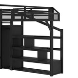 Bellemave Queen Loft Bed with Stairs and Wardrobe, Queen Size Loft Bed with Charging Station, Lights and Bedside Shelf, Heavy Duty Loft Bed Frame for Adults, Teens, Kids, Noise Free, Black Wood Bellemave