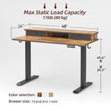 TIQLAB Standing Desk with Two Drawers, Stand Up Standing Desk Adjustable Height, Electric Sit Stand Table with Storage Shelf and Splice Board, 48 * 24 inch, Rustic Brown TIQLAB