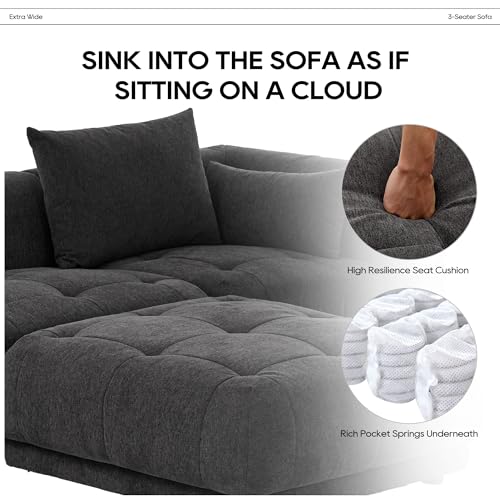 COLAMY 144" Cloud Sectional Couch with Ottoman,Modular Sectional Sofa with 3 Large Seat and 1 Movable Ottoman for Living Room,DIY Combination, Chenille, Gray COLAMY