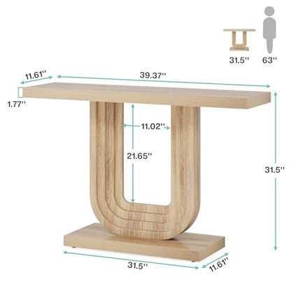 Tribesigns Farmhouse Entryway Table, 39" Narrow Console Table with Geometric Base, Wood Skinny Sofa Table Behind Couch with Storage for Living Room, Hallway, Foyer, Entrance - WoodArtSupply