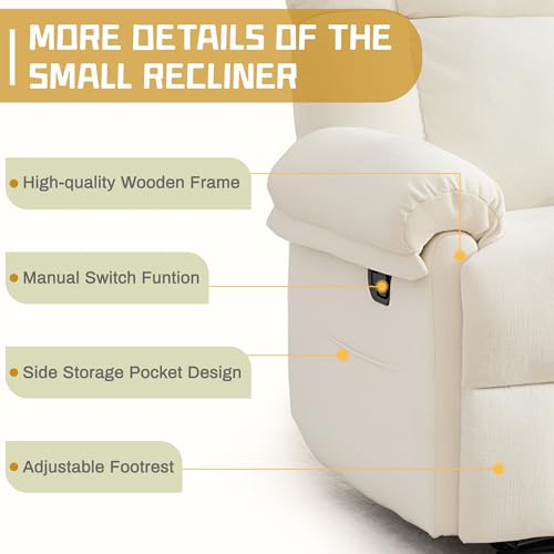 Korser Recliner Chair, Living Room Chairs for Adults, Thick Upholstered Manual Recliner with Side Pockets, Small Recliner for Small Spaces, Lounge Chair for Nursery Bedroom Apartment RV, Chenille