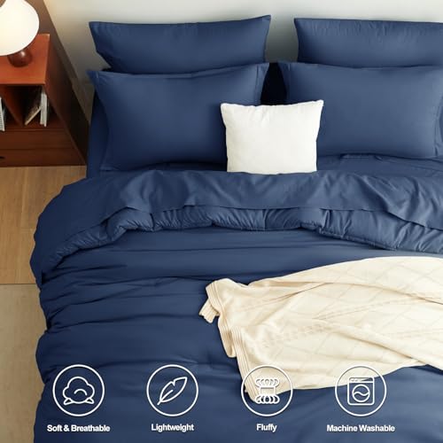 CozyLux Twin Comforter Set Navy Blue, 5 Pieces Bed in a Bag Twin Comforter Set with Sheets, All Season Bed Sets with Down Alternative Comforter, Fitted Sheet, Flat Sheet, Pillow Sham and Pillowcase CozyLux