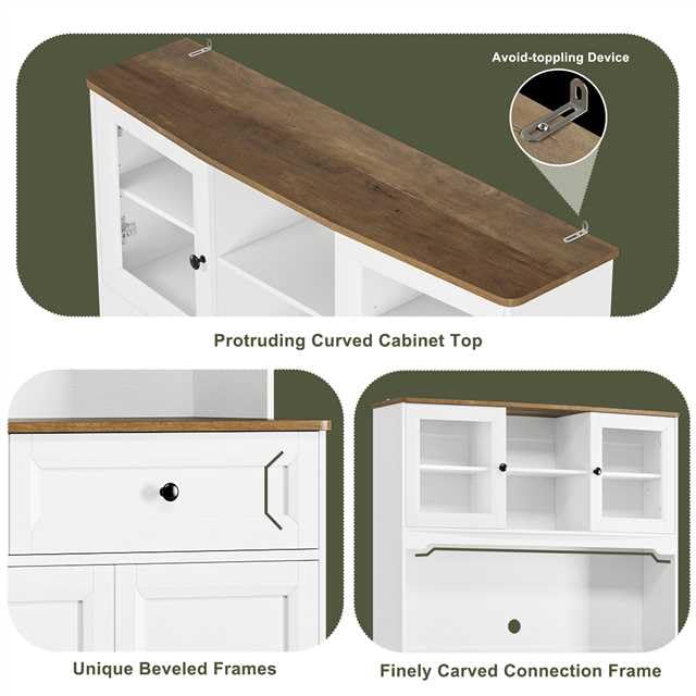 FACBOTALL Kitchen Pantry Storage Cabinet, Freestanding Hutch Cabinet with Buffet Cupboard, Utility Pantry with Microwave Stand,Tall Kitchen Cabinets with Adjustable Shelves for Kitchen FACBOTALL