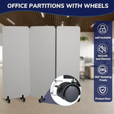 KERRAM 3 Panel Foldable Office Partitions, Mobile Cubicle Wall with Wheels, 71 x 66 Inch Noise Cancelling & Sound Proof Room Dividers Partition Wall, Aluminum Frame Gray KERRAM