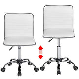Yaheetech Adjustable Task Chair PU Leather Low Back Ribbed Armless Swivel White Desk Chair Office Chair Wheels Yaheetech