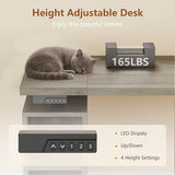 Homiflex 70.86" Farmhouse L Shaped Standing Desk with Hutch Electric Height Adjustable Desk with Storage Corner Computer Desk with File Drawer Power Outlets LED Gaming Desk with Sliding Door, Grey Homiflex