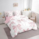 Feelyou Bowknot Comforter Set with Sheets Cute Pink Bow 7 Piece Bedding Set Queen Size for Kids Boys Girls Romantic Princess Style Bed in a Bag Soft Light Pink White Bedding Comforters Feelyou