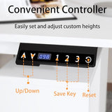 WOODTIME U-Shaped Electric Standing Desk with Drawer, Doors & Open Shelves, Height Adjustable Home Office Computer Stand up Desk with Storage, White WOODTIME