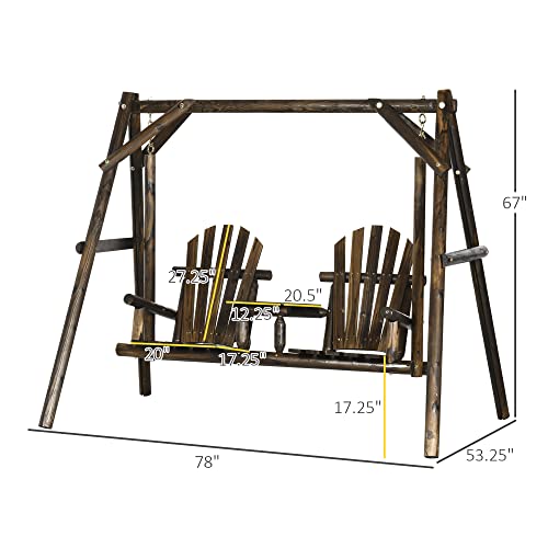 Outsunny Wooden Porch Swing with Stand, 2-Seat Patio Swing Chair with Center Table, for Garden, Poolside, Backyard - WoodArtSupply