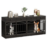 GarveeHome Dog Crate Furniture for 2 Dogs, Dog Kennel Indoor with 4 Storage Drawers and Feeding Bowls, Double Dog Crate TV Stand for Small Medium Dogs, Black GarveeHome