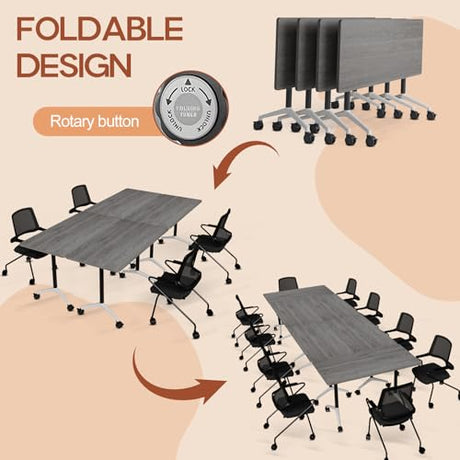 Folding Conference Table 4ft 5ft, Foldable Office Meeting Desk for 6 People, Multiple Sizes Colors Mobile Conference Room Table for Training Room School Business Furniture (2, Grey, 47in) Generic