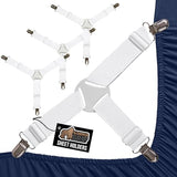 GORILLA GRIP Patent Pending Bed Sheet Holders, Adjustable Elastic Fasteners with Metal Clips, Keep in Place Fitted Bedding Straps, Firm Tight Suspenders for Mattress, US Designed, 4 Pack White GORILLA GRIP