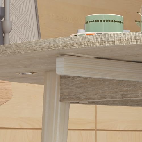 HOMCOM 35" Round Folding Dining Table, Collapsible Drop Leaf Table for Small Spaces, Small Kitchen Table with Solid Wood Legs for Dining Room, Oak HOMCOM