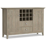 SIMPLIHOME Bedford Solid Pine Wood 54 inch Rustic Sideboard Buffet Credenza in Distressed Grey features 2 Doors, 2 Drawers and 2 Cabinets with 12 Bottle Wine Storage Rack SIMPLIHOME