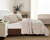 Brilliant Sunshine Rose and Sage Quilt Set, 3-Piece Bedding Sets, Traditional Patchwork Design, Washable and Reversible Bedspread, Soft Lightweight Coverlet, All-Season, Full/Queen, Light Pink Green Brilliant Sunshine
