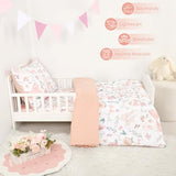 GFU 4 Piece Toddler Bedding Set, Ultra Soft and Breathable Toddler Comforter Sets for Girls Includes Quilted Comforter, Fitted Sheet, Flat Sheet and Pillowcase, Pink Flowers GFU