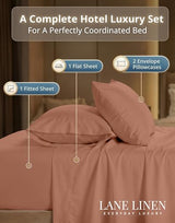 LANE LINEN Bed Sheets Queen Size – Premium 600 Thread Count Long-Staple 100% Cotton Sheets Queen Size Set, Hotel Luxury Soft & Cool Sateen Finish, Fully Elasticized 15" Deep Pocket – Rose Dawn LANE LINEN