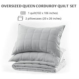 KASENTEX Oversized Queen Quilt Set 102"x106" – Soft Washed 3-Layer Lightweight Bedspread, Minimalist Nordic Design, All-Season Spring & Summer Quilt Set (1 Quilt + 2 Pillow Shams), Silver Grey KASENTEX