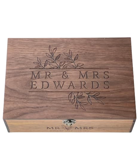 Custom Personalized Wooden Keepsake box - Wedding Card box, Anniversary, Engagement Gift for Couple, Bride, Groom, Wood Memory gift box (Walnut) InsideDecor.Shop