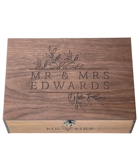 Custom Personalized Wooden Keepsake box - Wedding Card box, Anniversary, Engagement Gift for Couple, Bride, Groom, Wood Memory gift box (Walnut)