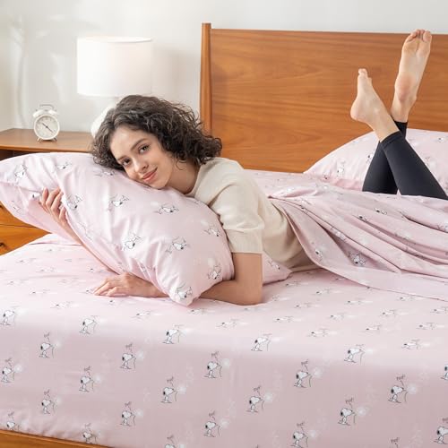 Berkshire Blanket Peanuts® Kids Sheet Set King Size - 4 Pieces,Cute Character Snoopy Printed Soft Microfiber Bed Sheets,Peanuts Make A Wish Spring Pink Berkshire Blanket