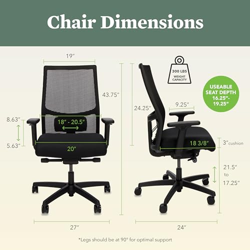 HON Ignition 2.0 Ergonomic Office Chair Fabric Seat, Adjustable Tilt, Swivel Wheels, Comfy for Long Hours, Home Office Desk Chairs, Fog HON