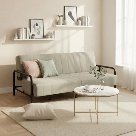 Homy Casa Modern Grey Futon Sofa Bed with Arm, 78.74" 3-Position Adjustable Backrest, Metal Frame, Capacity 500 lbs, Convertible Daybed for Living Room/Guest Room/Studio Apartment Homy Casa