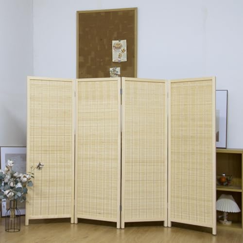 Pawlabay 4 Panel Short Panel Divider Screen,3.95 FT Tall Bamboo Room Divider Folding Privacy Screen,Short Panel Divider Freestanding Room Divider for Room Seperation,Beige PawlaBay