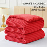 BEDELITE Fleece King Comforter Set -Super Soft & Warm Fluffy Red Bedding, Luxury Fuzzy Heavy Bed Set for Winter with 2 Pillow Cases BEDELITE