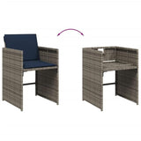 vidaXL Patio Dining Set with Cushions - 11 Piece Poly Rattan Outdoor Garden Furniture in Gray with Acacia Wood Tabletop and Navy Blue Cushions - Foldable Chairs for Compact Storage vidaXL