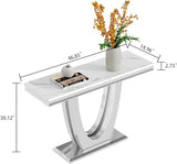 Goderfuu 47" White Marble Console Table, Rectangular Faux Marble Sofa Table, Luxury Entryway Table Long Narrow Hallway Table, Modern Console Table for Living Room with Silver Stainless Steel U-Base Goderfuu