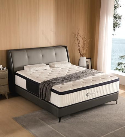 KOANTTI Queen Mattress,12 Inch Queen Size Mattresses Memory Foam Hybrid White Mattress in a Box,with Provide Support and Improve Sleep Mattresses,Medium Firm,CertiPUR-US.