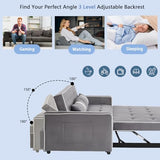 STBIGSLEP 3 in 1 Convertible Sleeper Sofa Bed, Small Couch for Living Room Bedroom with Pullout Bed Adjustable Backrest,Velvet,Loveseat Sofa Bed,Futon Couches (Grey) STBIGSLEP