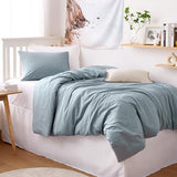 Wake In Cloud - Cotton Duvet Cover Set, Twin Size, Light Denim Blue, 100% Washed Cotton, Linen Like Textured, Breathable Percale Durable Comfy Farmhouse Neutral Bedding Set, 3 Pieces Wake In Cloud