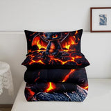 Manfei Dragon Comforter Set Twin Size,Volcano Eruption 3D Red Lava Flame Print Bedding Set 2 Pcs for Boys Girls,Cute Black Dragon Mystic Animal Natural Disaster Down Comforter,1 Pillowcase Manfei
